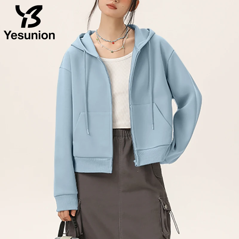 Yesunion عادية الثقيلة هود البلوز المرأة مقنعين زمم اقتصاص سترة Y2K قميص طويل الأكمام الإناث الخريف جواكت شتوية معطف