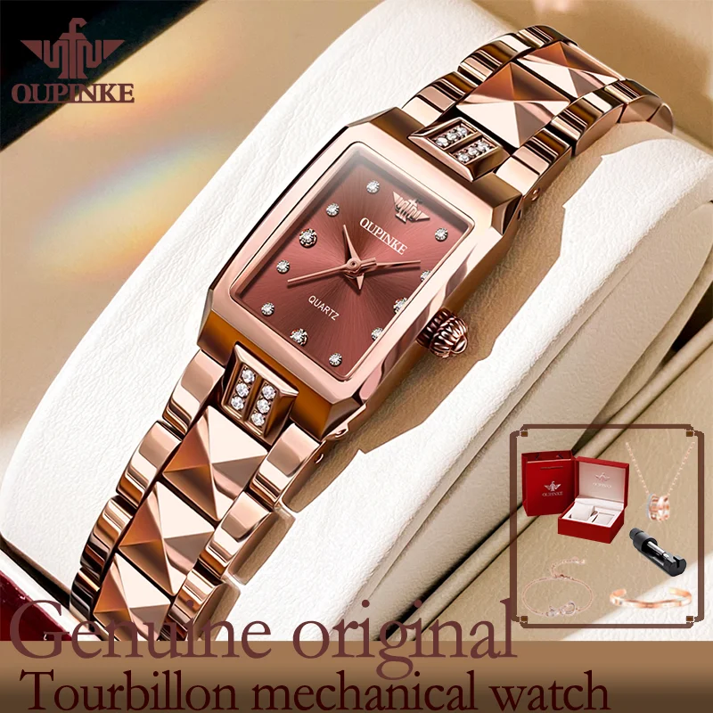 

OUPINKE beautiful women watch rose tungsten steel waterproof quartz watch for lady genuine brand female wristwatch with gift box