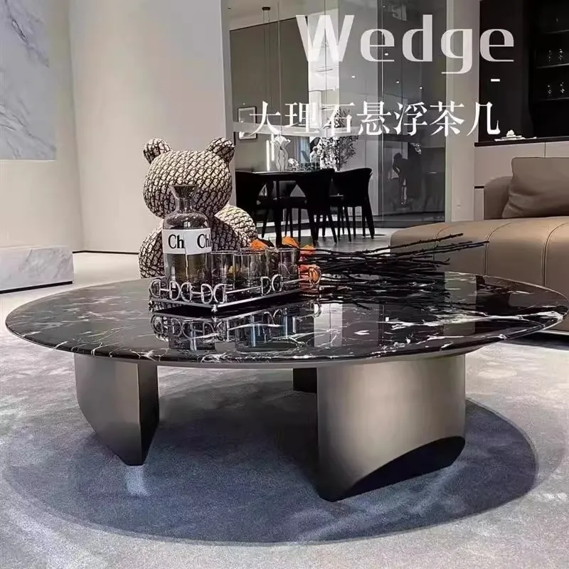 Italian light luxury round marble coffee table living room household small apartment super crystal stone coffee table modern