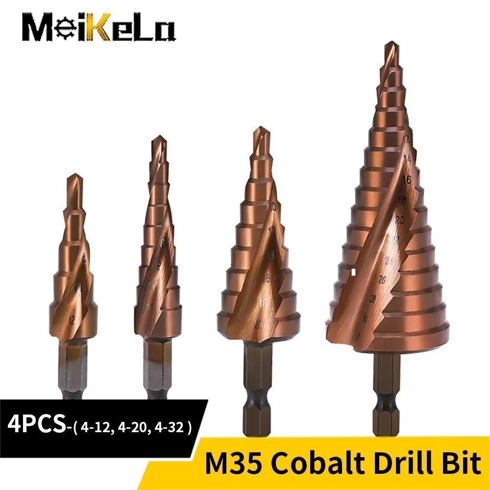 Meikela M35 5% Cobalt High-Speed Steel Step Drill Bit Cone Hex Shank Metal Drill Bits Tool Set Hole Cutter 4-12/4-20/4-32