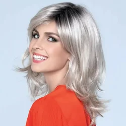 Moda feminina longo cinza cabelo encaracolado macio bonito sintético onda solta perucas cosplay festa perucas para senhora mamãe cabelo