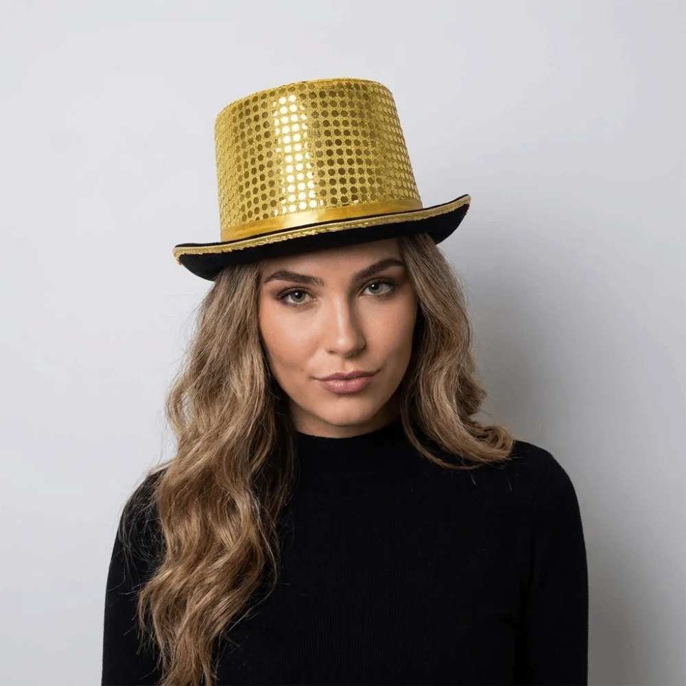 Sequined Glitter Top Hat British Style Multicolor Glittering Magician Hat Durable Lightweight Polyester Bowler Jazz Hat Men