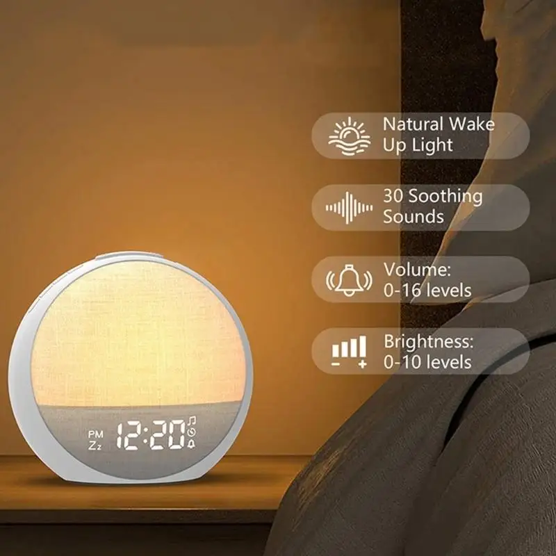 Modern Sunrises Alarm Clock With Brightness Adjustment And 30 Soothings Sound Gentle Wake Up Light Dimmable Clock B03E view 2