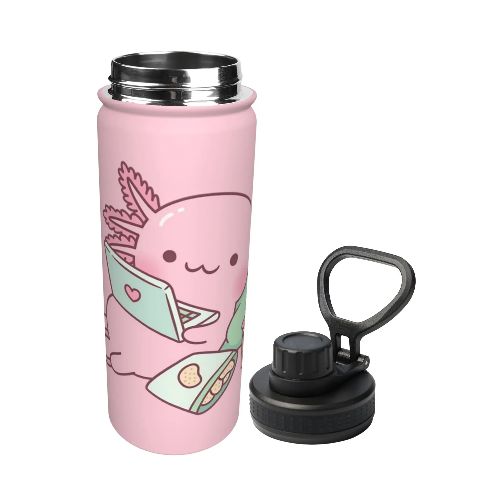 Cute Chilling Axolotl 18OZ Sports Insulated Kettle  Thermal Cup Vacuum Flask School Mug 18OZ