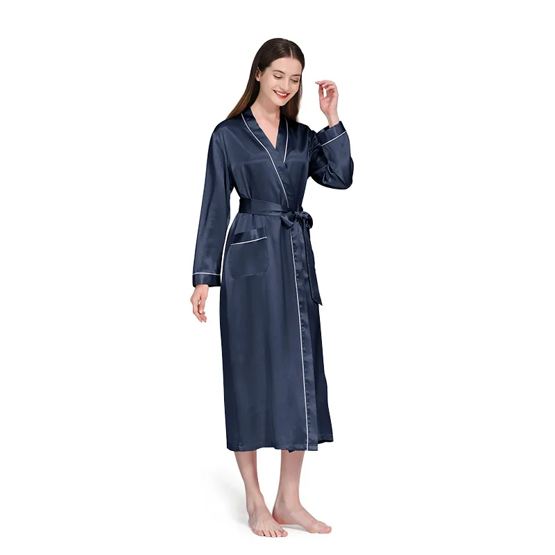 Birdtree 19 Momme 100%Pure Mulberry Silk Long Robe for Women Silky Sleepwear Ladies Elegant Nightgown Natural Pajamas P36089QM