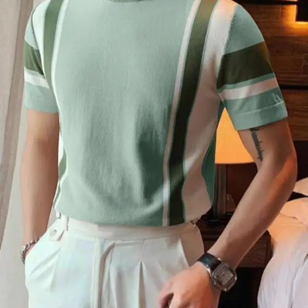 

Men's ort Sve Knitted Sweater Patterned Striped New Sle Coolmax Fiber Ciwalk Ne Inner Wear Thiened Winter