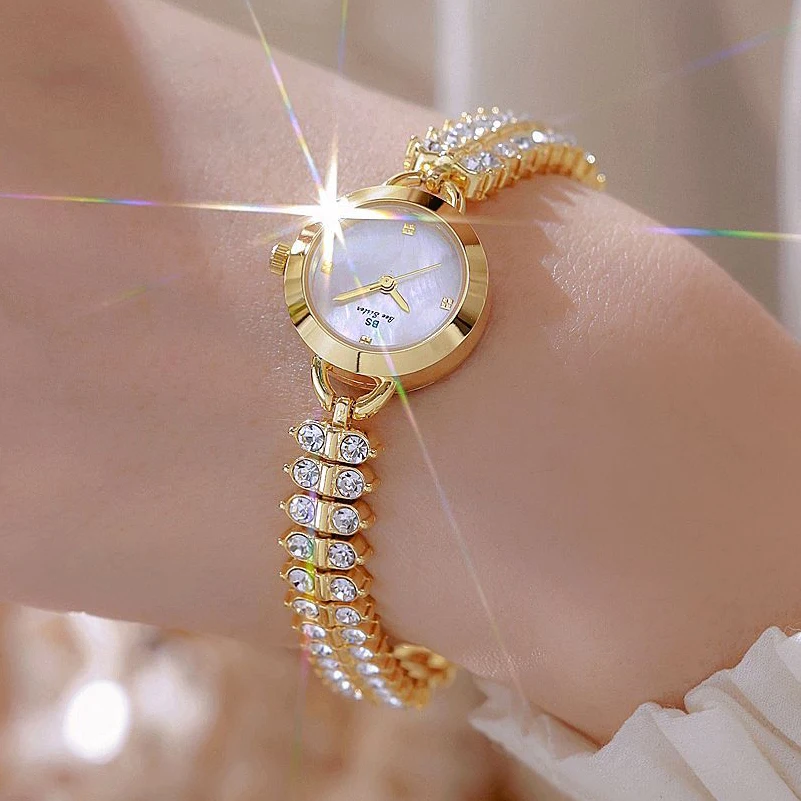 ساعة Bee Sister ساعات كوارتز بسلسلة صغيرة ذهبية فاخرة لساعة يد نسائية مرصعة بالألماس