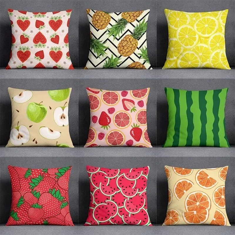 Fruit Strawberry Watermelon Double-sided Printed pillow cover Short plush Suitable living rooms bedrooms throw cushion cover