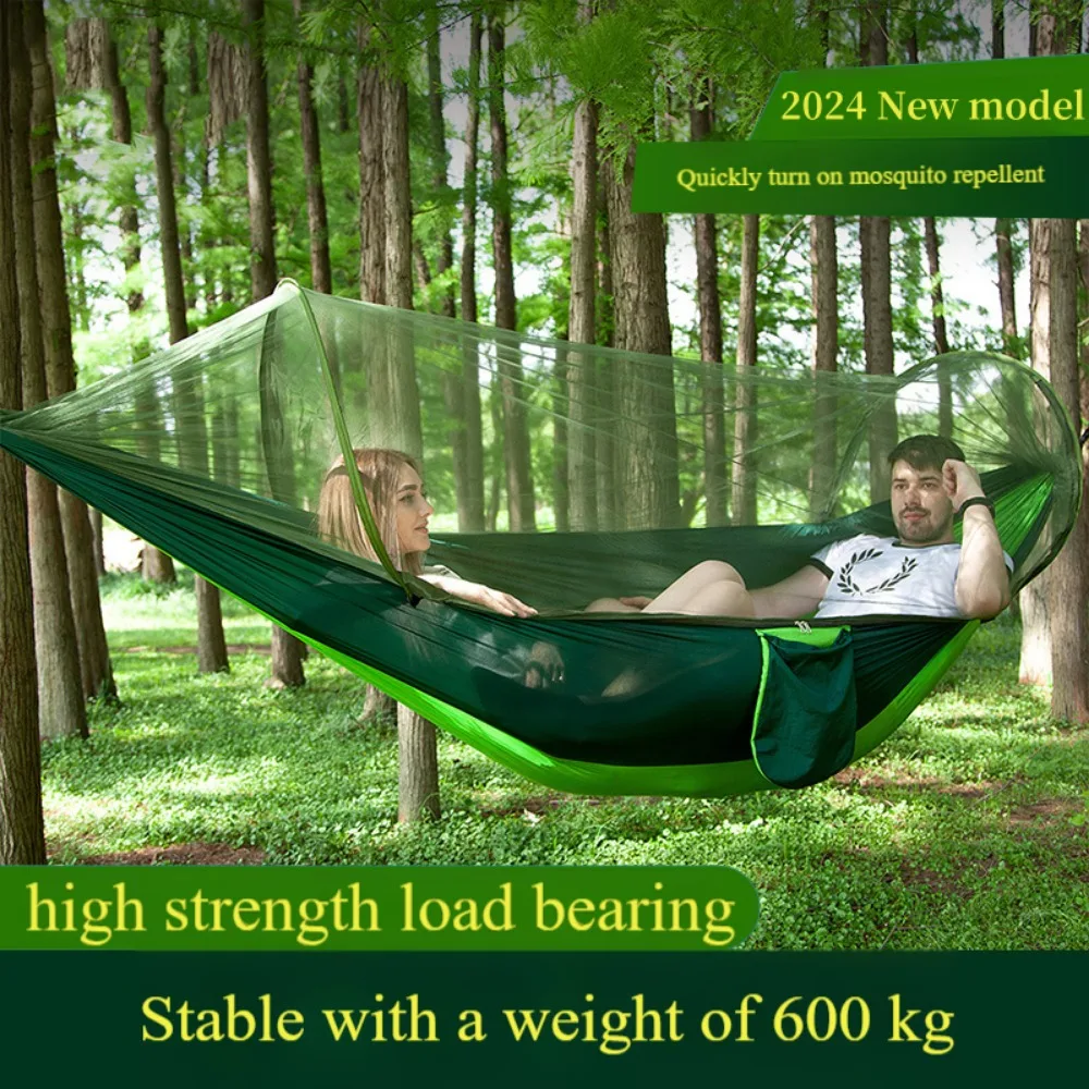 Camping Hammock with Mosquito Net Portable Outdoor Parachute Hammocks Swing Sleeping Hammock Camping Stuff images - 6