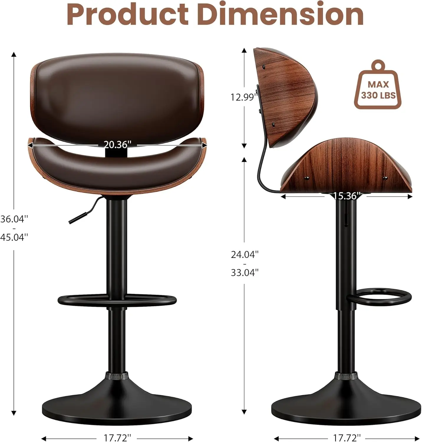 Set di 4 sgabelli da bar, sgabello da bar moderno girevole regolabile in pelle PU, set di sgabelli da bancone, sedia da bar con schienale · Nuova popolarità