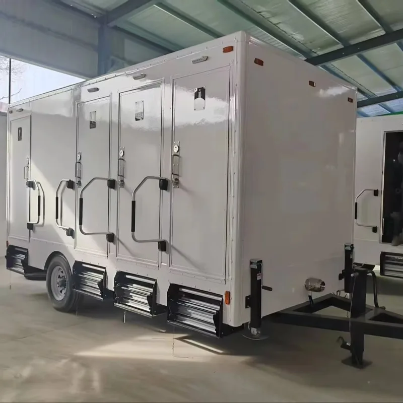Outdoor Portable Toilet Trailer Plastic with Shower Wheel Movable Container for Beach Park Custom