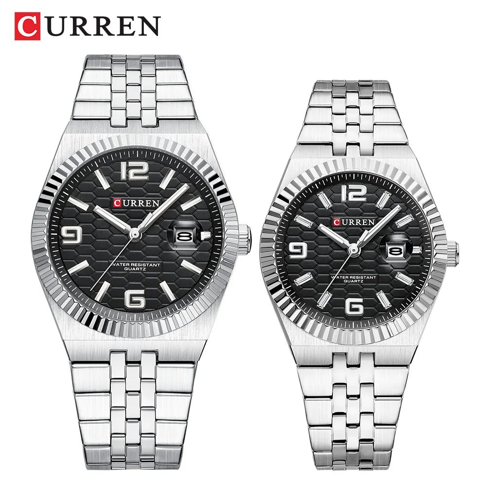 

CURREN 8498 Couple Date Quartz Watch Simple Disc Calendar Night Light Waterproof Steel Strip Luxury Exquisite Watch Gift reloj