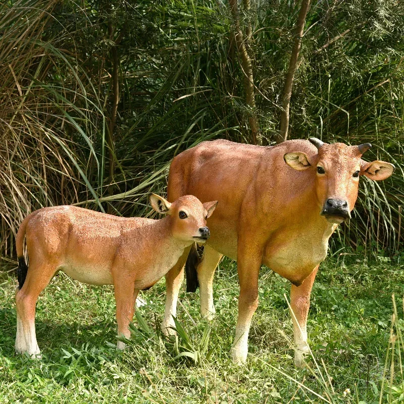 108*45*97cm Fiberglass Young Cow Farm Animal Outdoor Decoration Crafts Resin Cattle Ornaments Sculpture