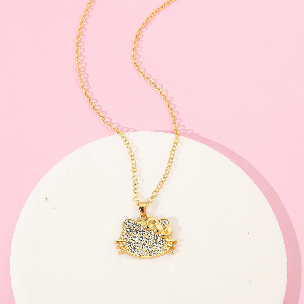 Hello Kitty Sanrio Necklace Gold Cascade Shiny Dazzling Women's Collarbone Chain Fashion Elegant Wedding Accessories Jewellery