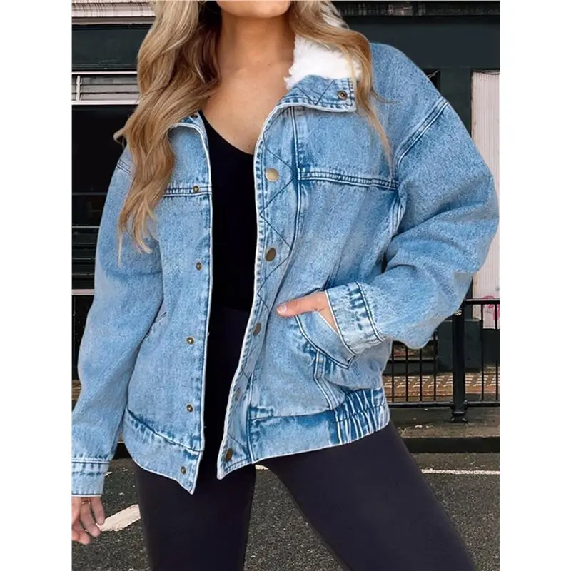 سترة ABJO-Women الدافئة من قماش الدنيم معطف جينز للأصدقاء سترة سائق الشاحنة #4