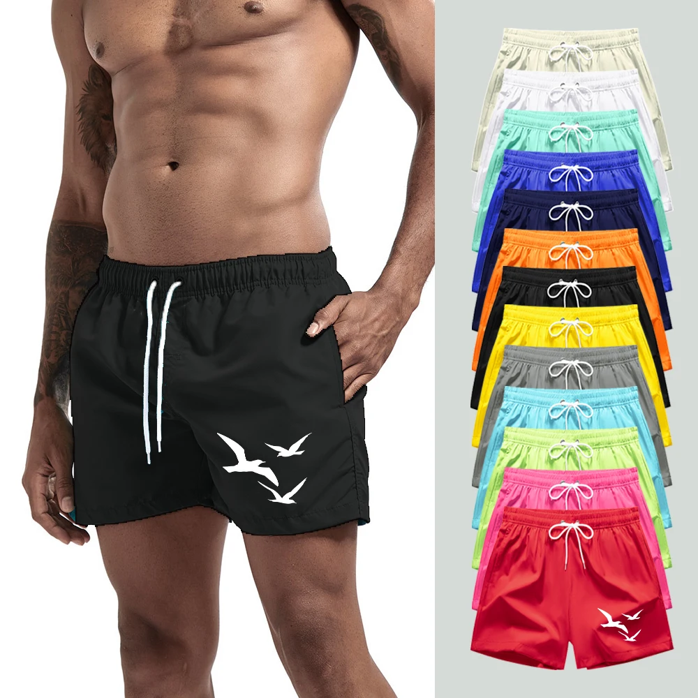 Casual Men's Board Shorts Swimming Trunks Quick Dry Board Shorts Bathing Suit Breathable Drawstring With Pockets Seagull Print