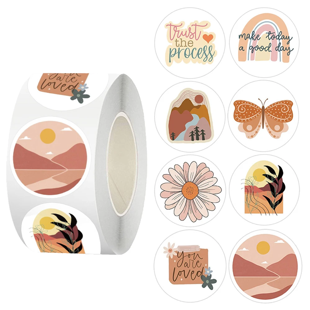 

500pcs/Roll Cute Bohemian Art Style Cartoon Stickers Aesthetic DIY Scrapbook Laptop Phone Car Retro Waterproof Decals Decoration
