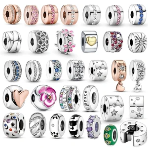 925 Silberbeschichtung CZ Pave Charms Clip, Daisy Perlen Stopper, wenn originales Pandora -Armband, Schmuck passt 12 Hauptverkäufe Pandora Silver 925 - №10