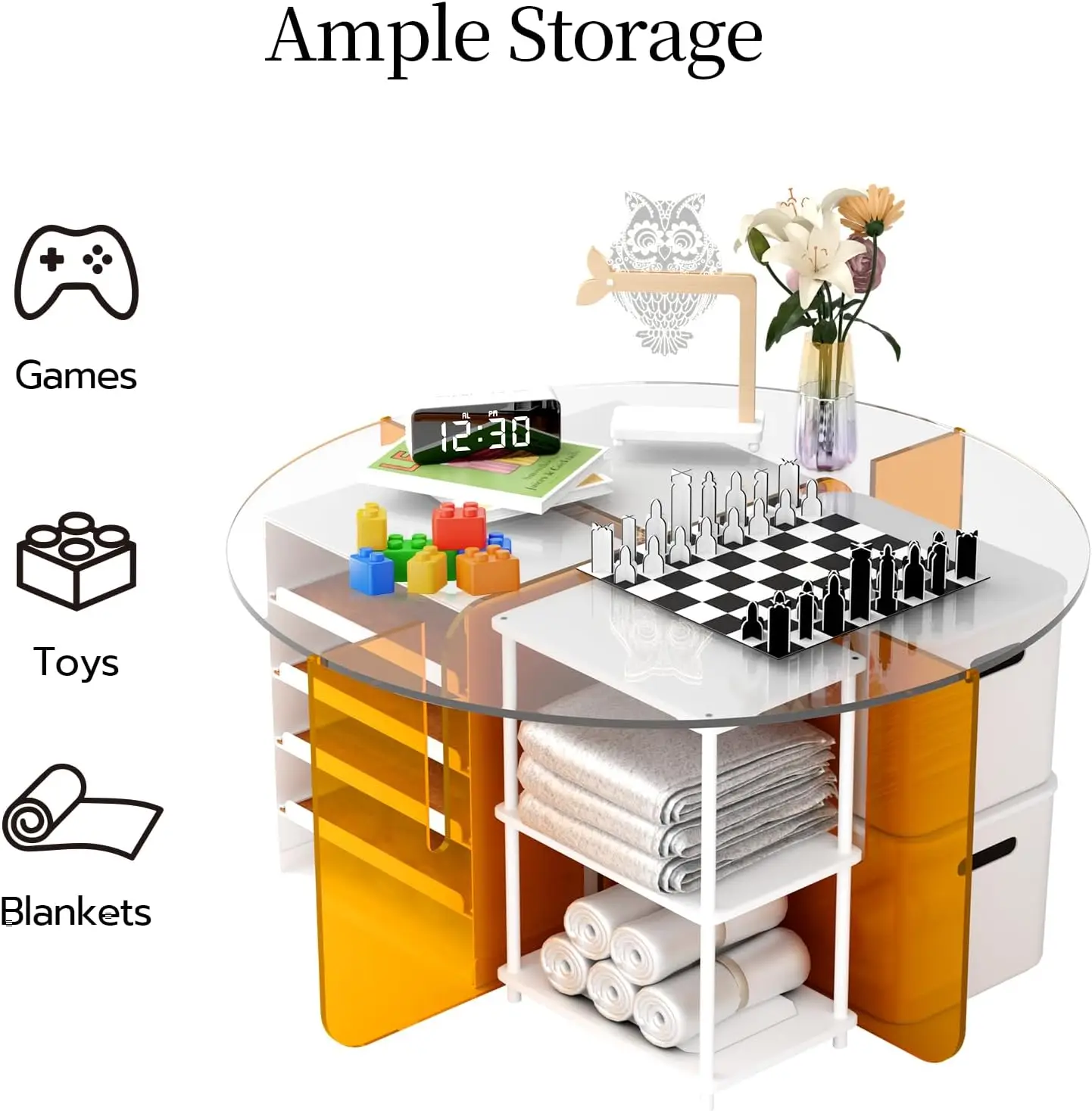 Ksacry Round Coffee Table For Living Room, 31"" L X 16"" H Acrylic Coffee Table, Orange Modern Coffee Tables For Living Room,