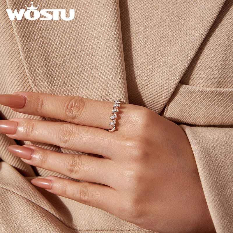 WOSTU Shiny Zircon Coil Ring For Women, Platinum Plated Unique Wrap Line Cocktail Party Rings Hypoallergenic Jewelry Gift