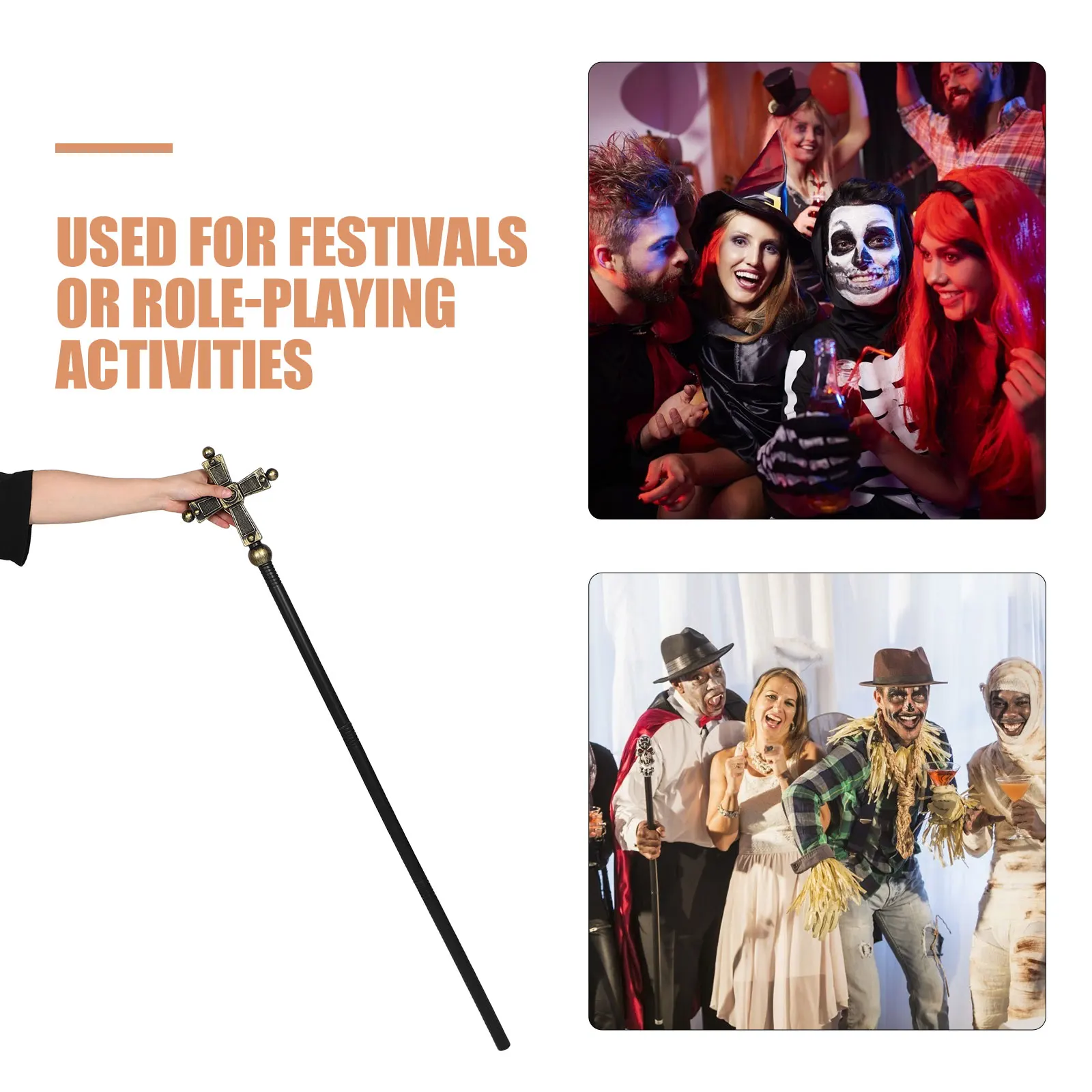 New Wizard Cosplay Prop Ancient Roman Pope Cross Staff for Priests Halloween Costume Accessory for Adults and Kids for Role Play