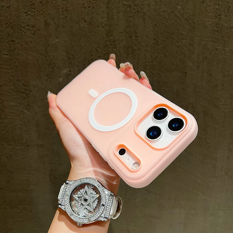 حافظة شحن لاسلكية مغناطيسية 2 في 1 بلون الحلوى الفاخرة لهاتف آيفون 17 برو ماكس 16 15 14 Plus 13 12 11 17 غطاء حماية خلفي هوائي #4