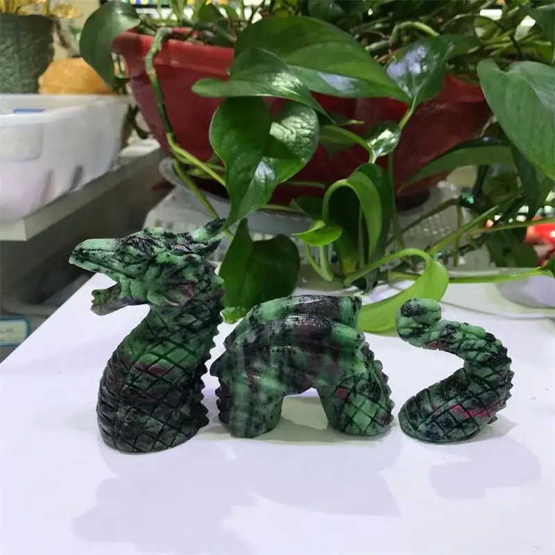 Natural Ruby In Zoisite Splicing Dragon Crystal Animal Ornaments Statues Healing Home Decoration Gift 1pcs