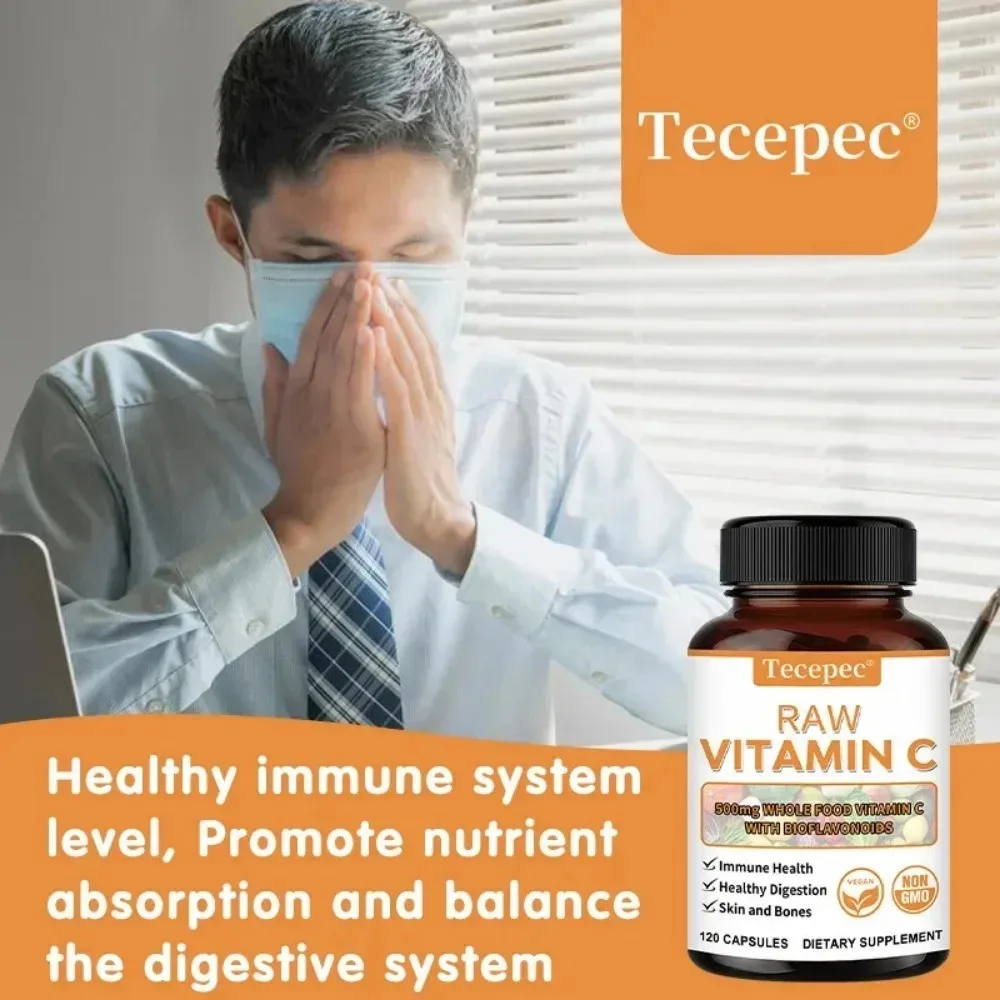 Whole Food Vitamin C Capsules, Bioflavonoids, Probiotics, Immune, Digestion, Skin & Bone Supplement