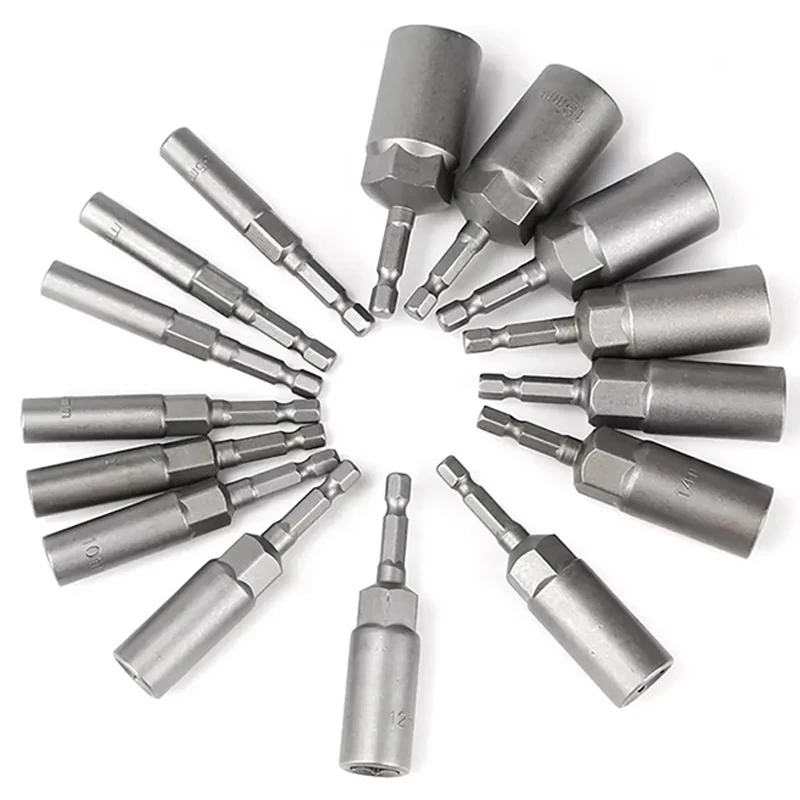 Length 80mm Hex Deep Socket Hex Shank Nut Driver Bit Non-magnetic Deepen Power Nut Driver Drill Bit Set Impact Socket Adapter