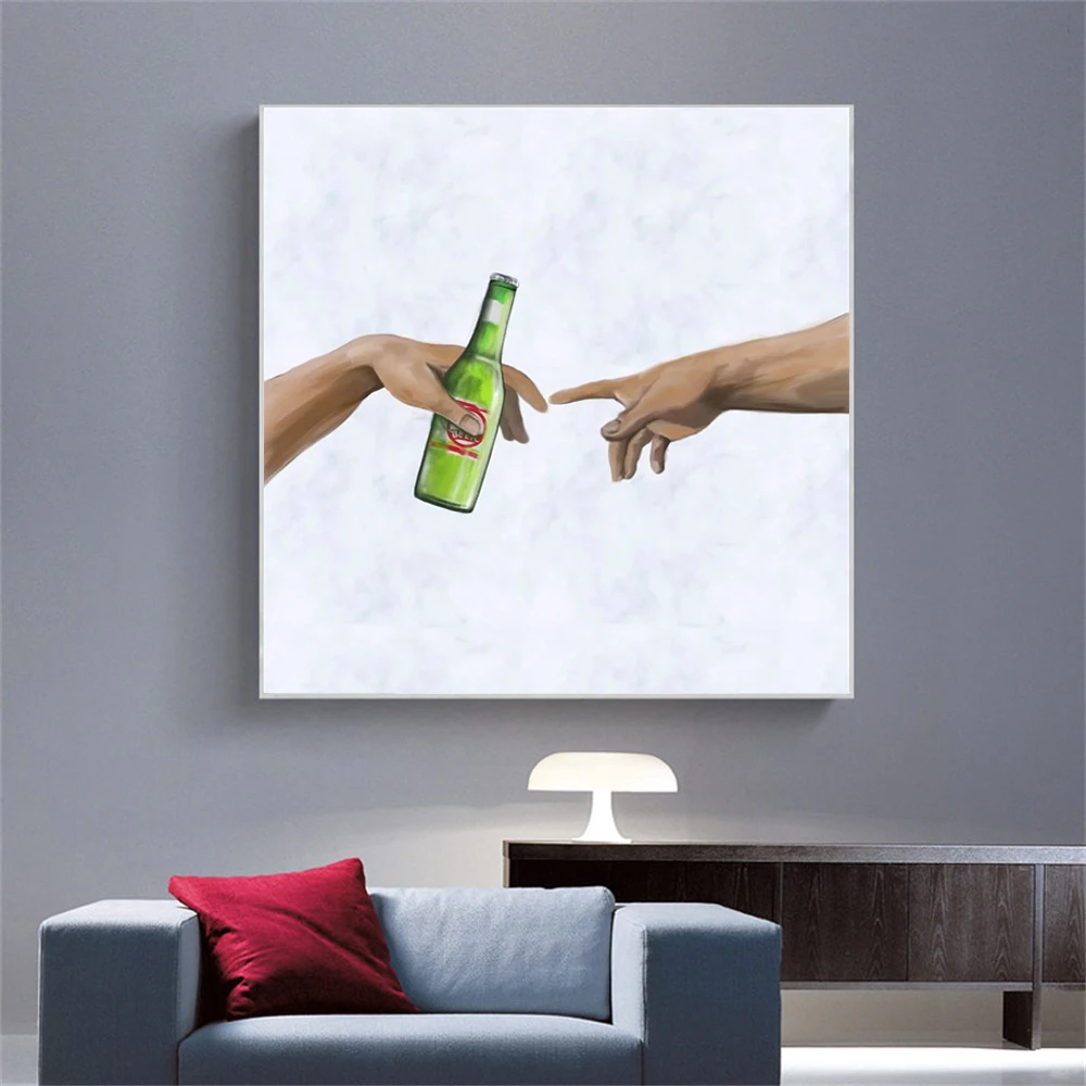 Cheers to the Hand of God Poster Prints Canvas Wall Art Funny The Creation of Adam Picture for Living Room Home Decor Cuadros