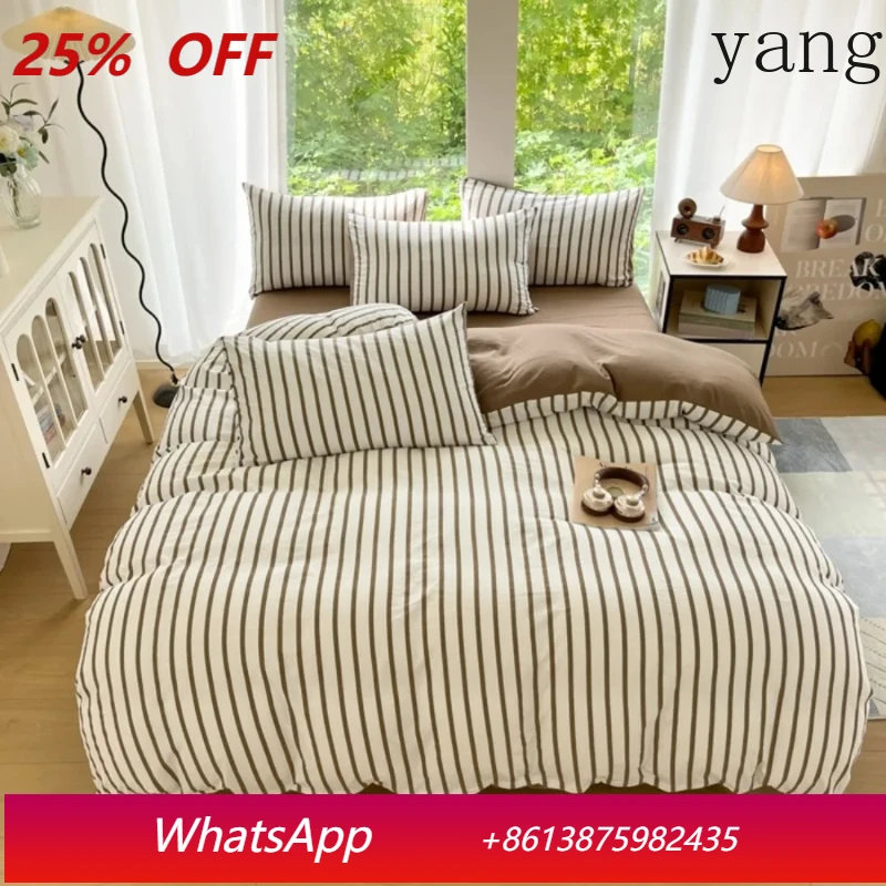 

Striped bedding set Korean quilt cover set Four seasons