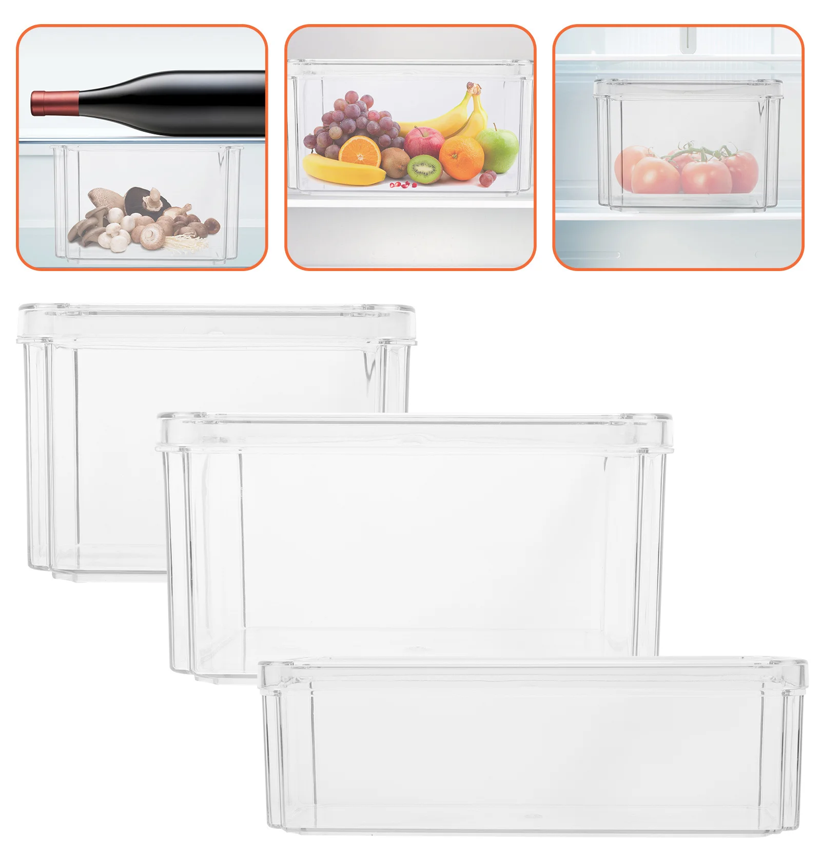 

3pcs Transparent Food Storage Box Large Capacity Fridge Drawer Organizer Clear Refrigerator Bin For Fruits Vegetables Fresh