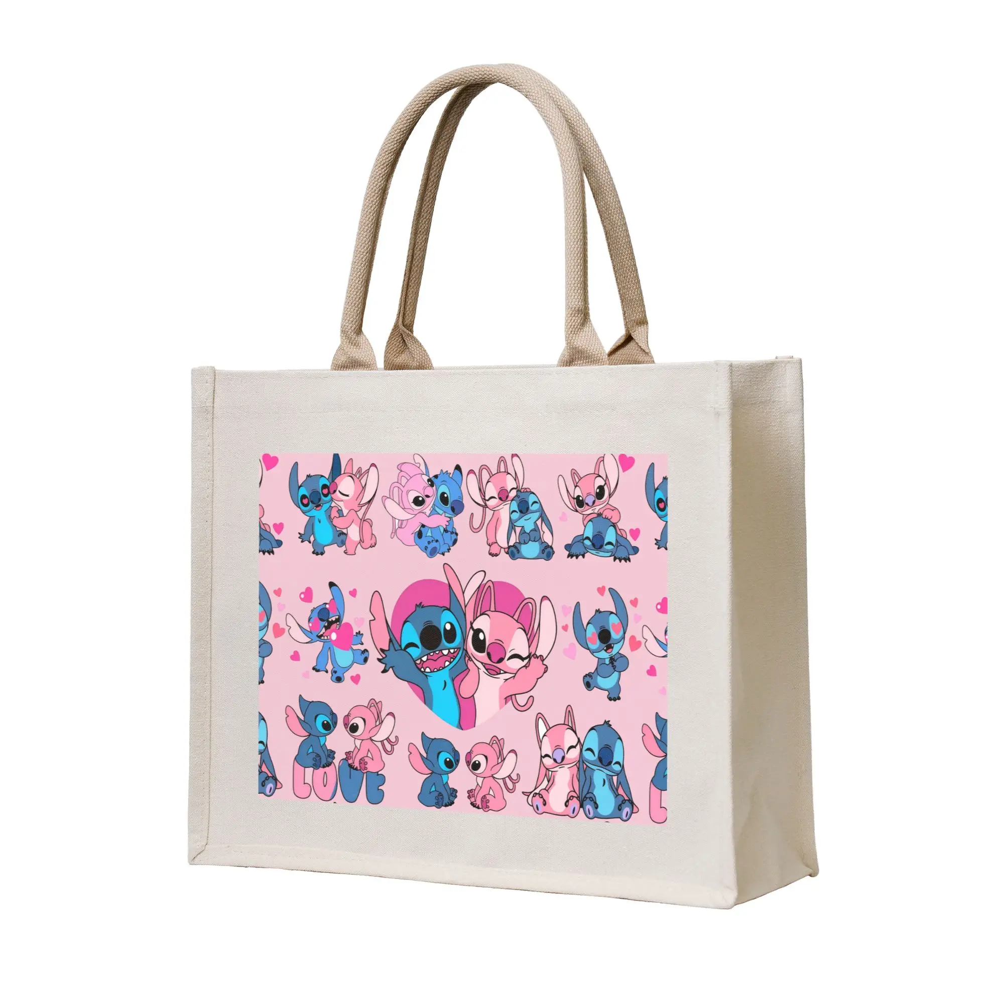 Bolsas de Compras Personalizadas con Dibujos Animados de Lilo y Stitch, Bolsa de Mano Tipo Tote, Gran Capacidad, Portátil, Anime