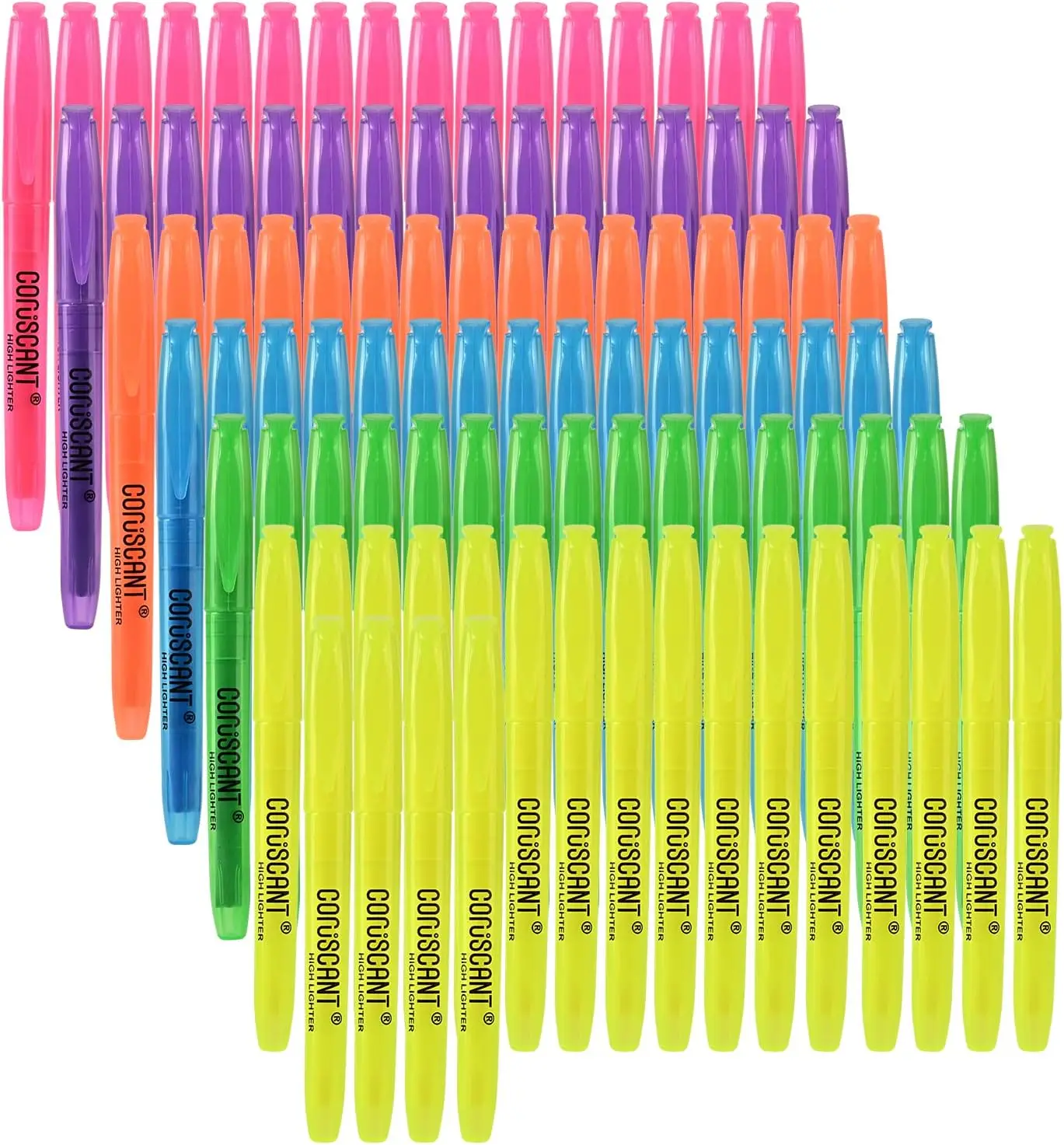 

100-Pack Color Highlighter Set, Transparent Case, Chisel Tip for School and Office Use