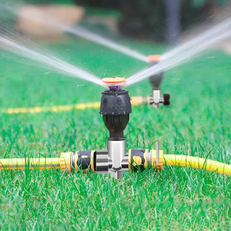 Alloy Swing Arm Ground Sprinkler 360° Automatic Rotation Garden Irrigation System Lawn Watering Sprayer for Yard Plant Irrigatio