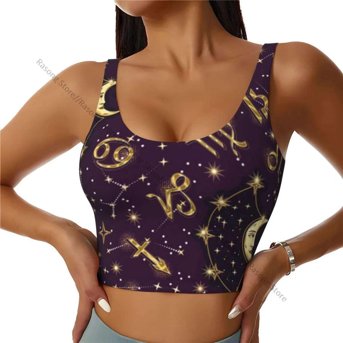 Sports Bra Women Running Yoga Clothes Vest Crescent Moon Constellations Of Zodiac Gathering Fitness Vest