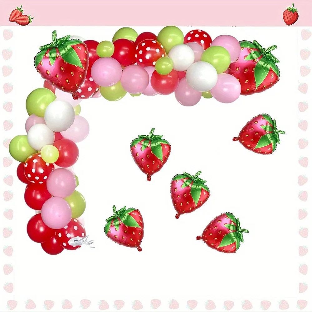 138PCS Strawberry Balloon Wreath Arch Set Red Pink Green Balloon Set Birthday Party Home Decoration Music Festival Decoration