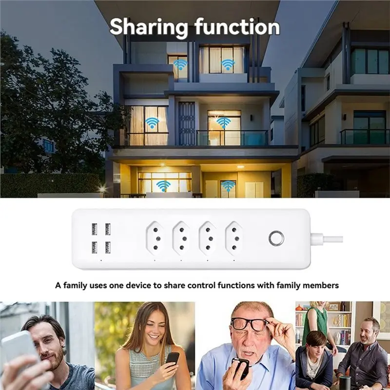 AS60-Desktop Power Strip Multi Plug Outlet Featuring 4 USB Ports WIFI APP Controlled Timing Functionality Power Calculation BR P