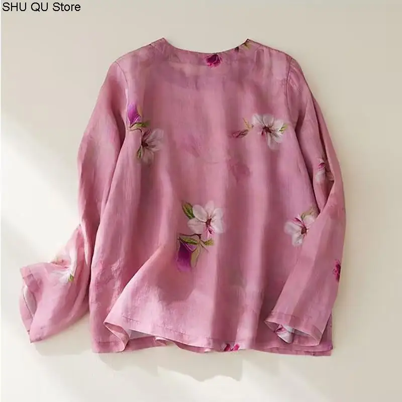 Nieuwe Herfst Multicolor Zeven Kwart Dames Katoen Linnen Shirt Blouse Chinese Traditionele Vrouwen Formele Top Ttang Kostuum Hanfu