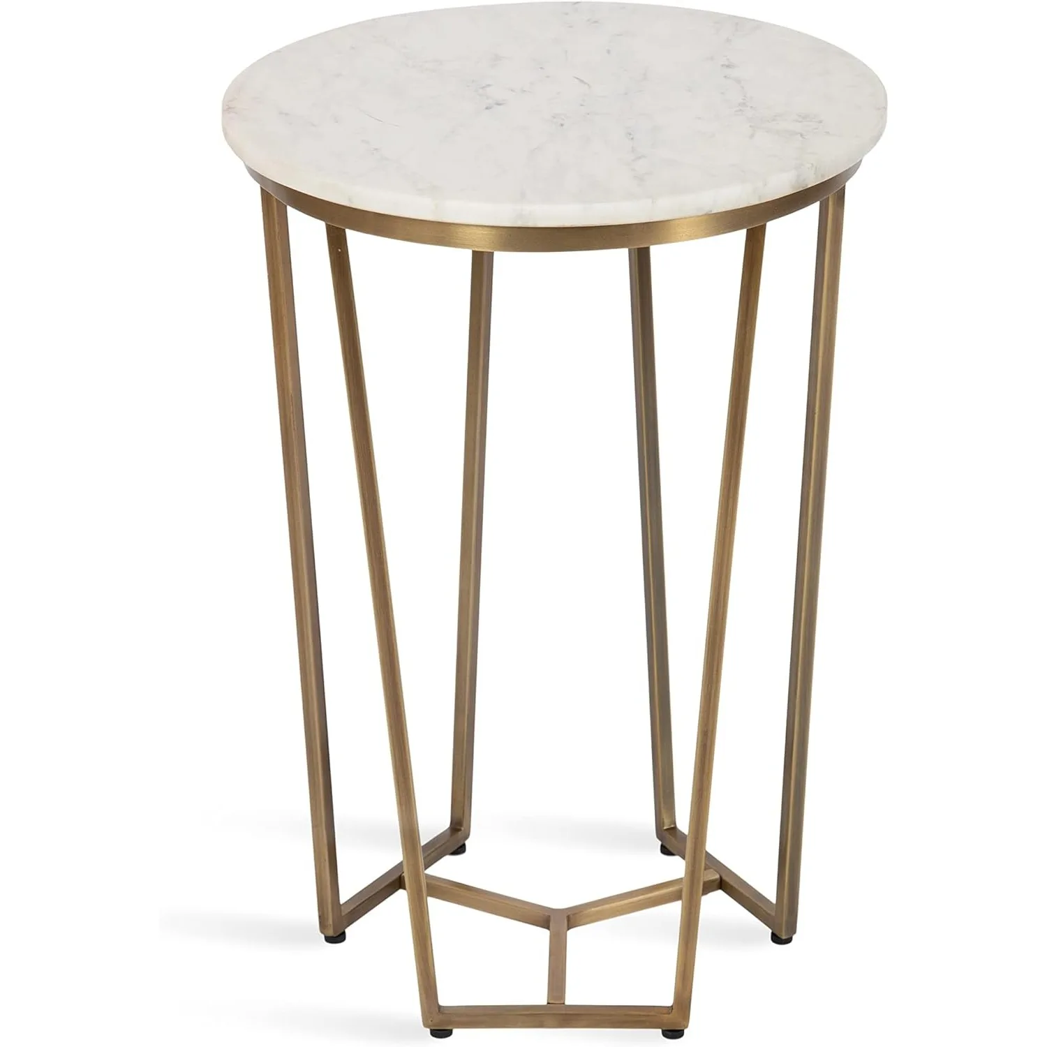 Solvay Round Metal and Marble Side Table, 16 x 16 x 24, White Marble and Antique Brass, Modern Glam