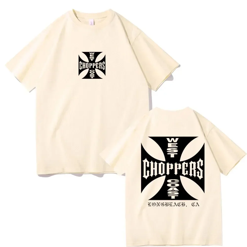 West Coast Choppers Cross Frame Print Tshirt Male Hip Hop Streetwear Oversized T-shirts Fashion Tees Men\'s Fleece Short Sleeve