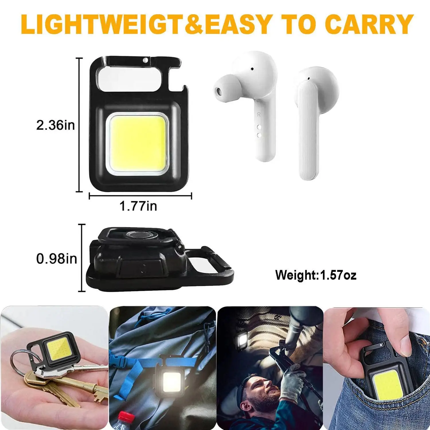 2pcs portachiavi torce 1000lumen COB portachiavi luce da lavoro con Base e staffa pieghevole apribottiglie per regalo per la festa del papà