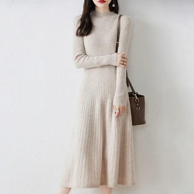 2026 Fashionable New Dress Over The Knee Medium and Long Dress Wear Inside and Outside Autumn and Winter with Pit Strip Sweater