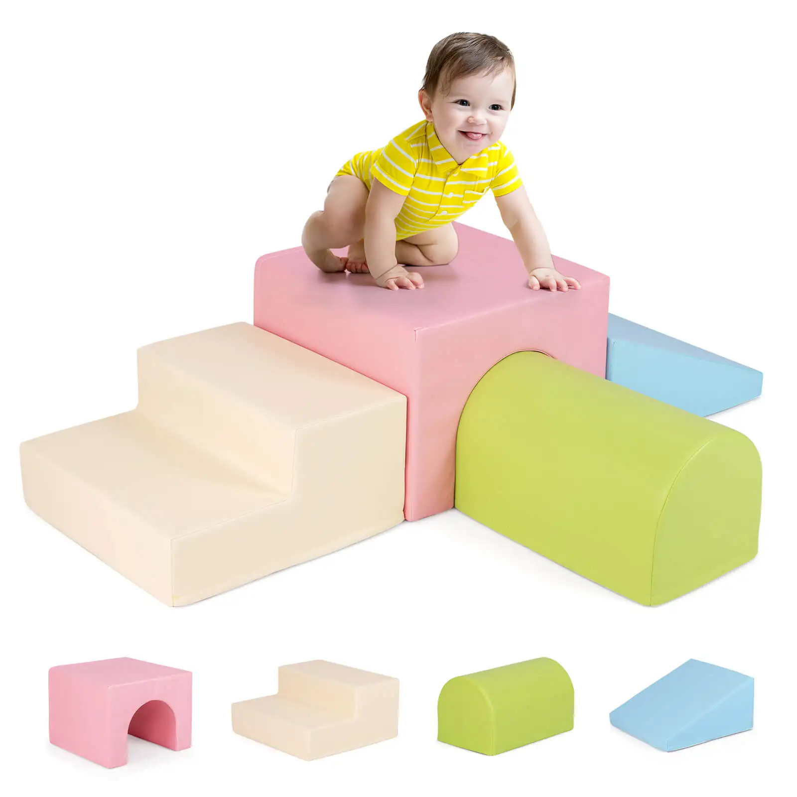 Kids Climb and Crawl Activity Playset Blocks w/ Waterproof PU Cover EPE Foam