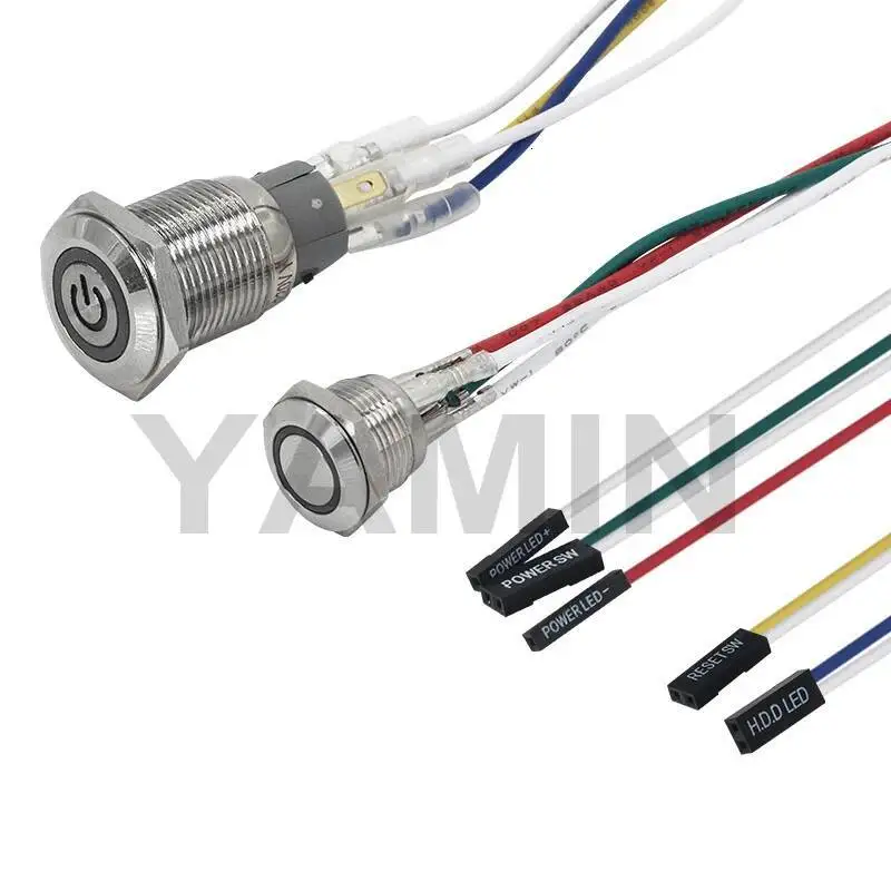 19 مللي متر معدن زر التبديل 3-6V DIY مع سلك للكمبيوتر PC مصباح ضوء الرئيسي مجلس امدادات الطاقة أسود/الفضة