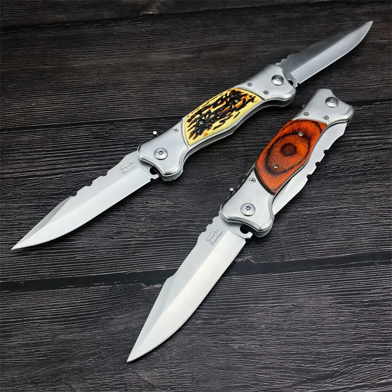 Russia Combat Tactical Assisted Folding Knife 2 Sides Blade Wood/resin Handle Hunting Camping Outdoor EDC Tool