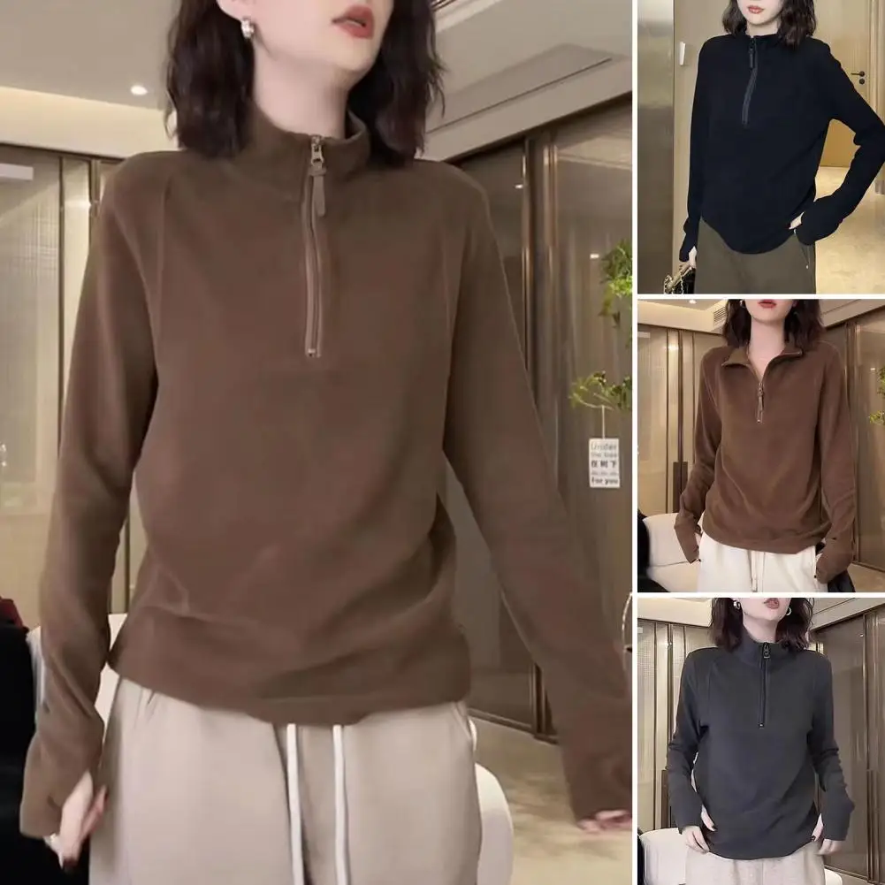 Women Long sleeve Sweatshirt Women's Fall Winter Half Zipper Stand Collar Sweatshirt with Neck Solid Color for Sport