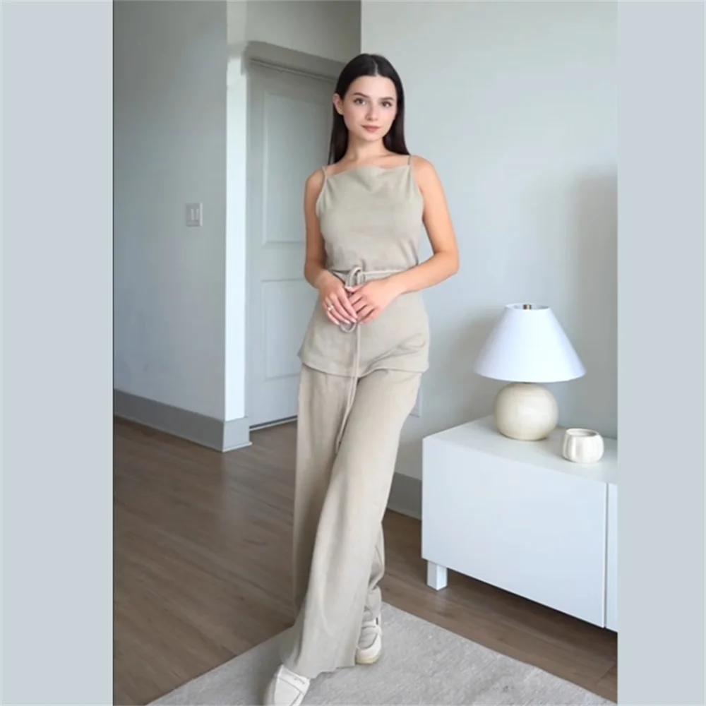 PB&ZA2024 autumn new women\'s clothing style slim fit simple sleeveless camisole top straight leg wide leg pants set