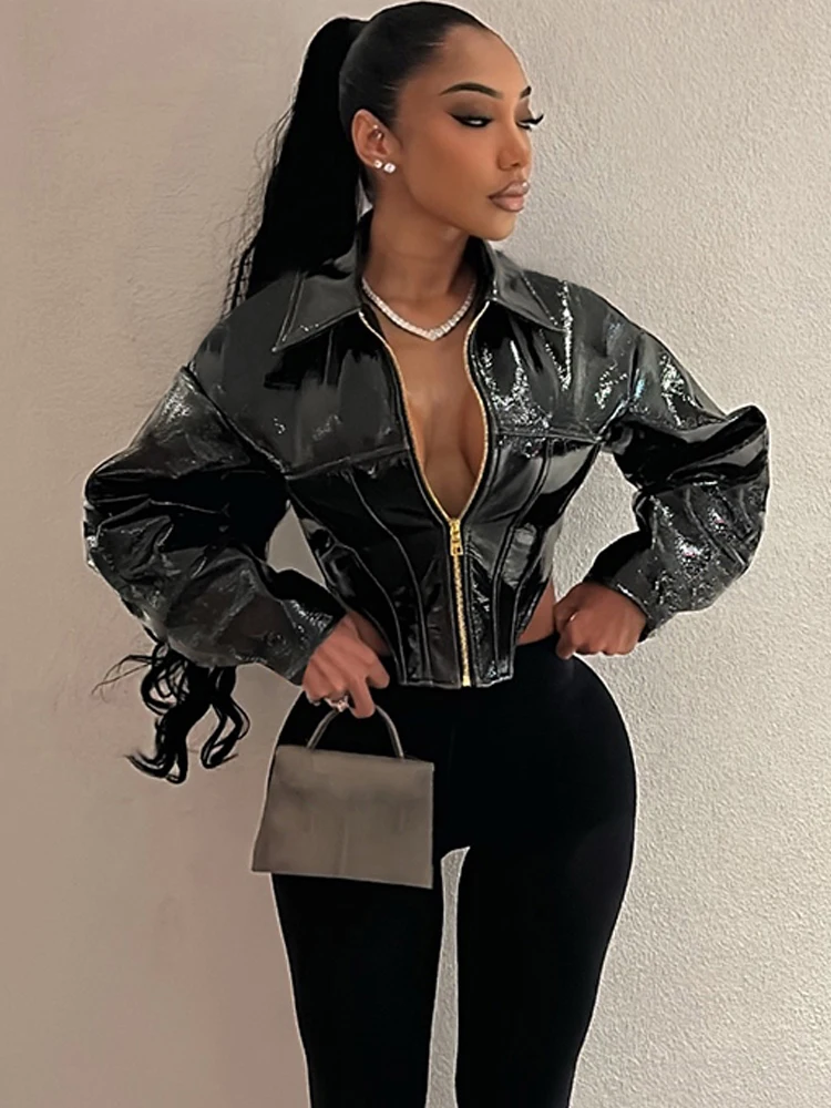 

Weird Puss Faux PU Crop Jacket Woman Zip Full Sleeve Patchwork Irregular Hipster Streetwear Sexy Fashion Classic Luxury Coat