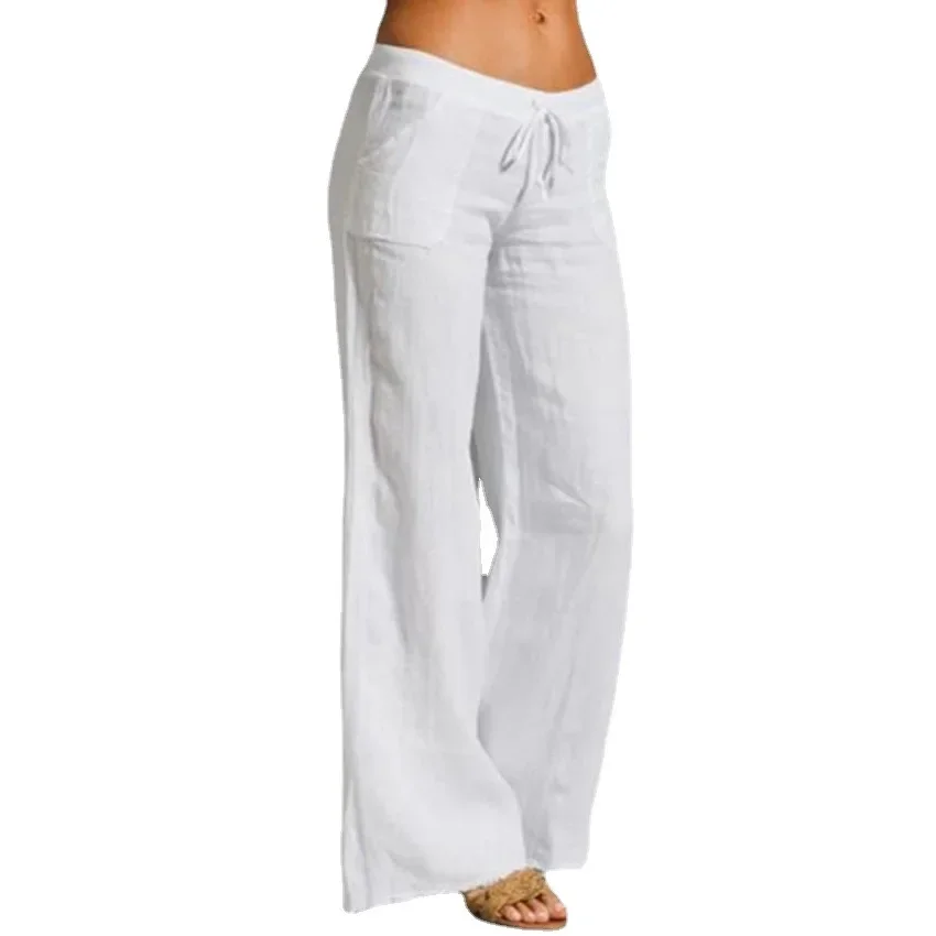 Amazon Best Seller New Women's High-Waisted Bell Bottoms Large Size Cotton Linen Casual Pants With Pocket For Comfort Fit